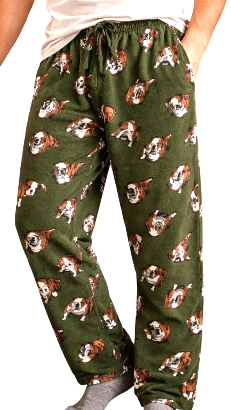 Men’s Croft & Barrow Bulldog Print Fleece Pajama Pants Green Size XL